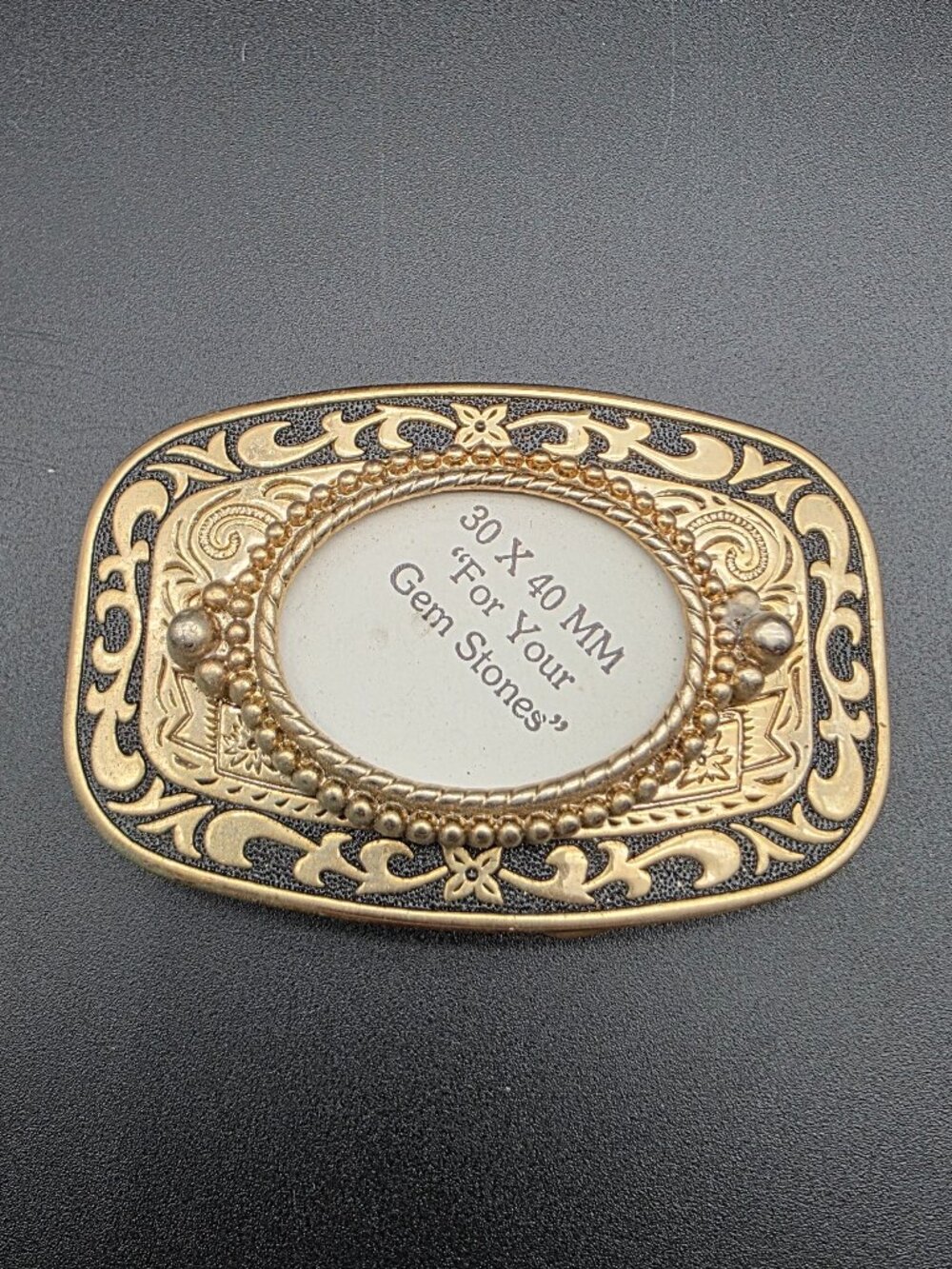 Western Belt Buckle Gold Floral Oval 30x40mm Gemstone Setting Metal